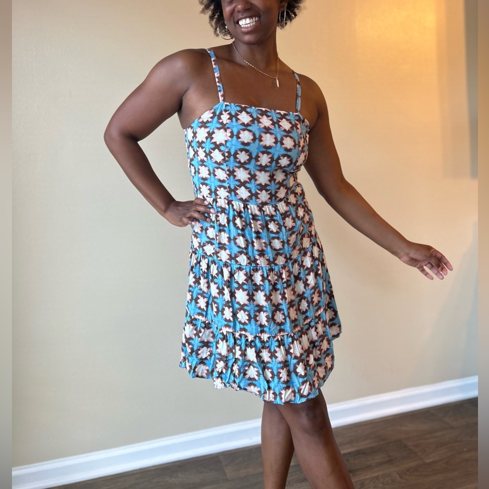 Loft Blue and Brown Tie Dye Mini Dress Size 2